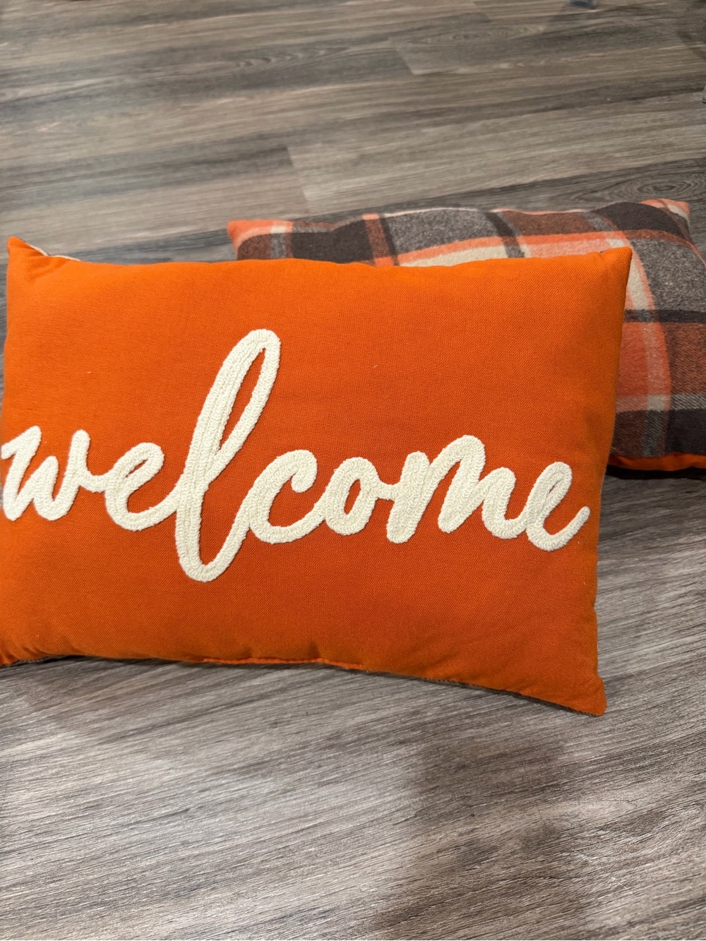 Welcome Embroidered Accent Pillow - Orange
